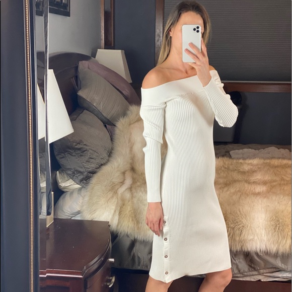 C/MEO COLLECTIVE Off-The-Shoulder MIDI Dress with Long Sleeves, Size Small - Picture 3 of 15